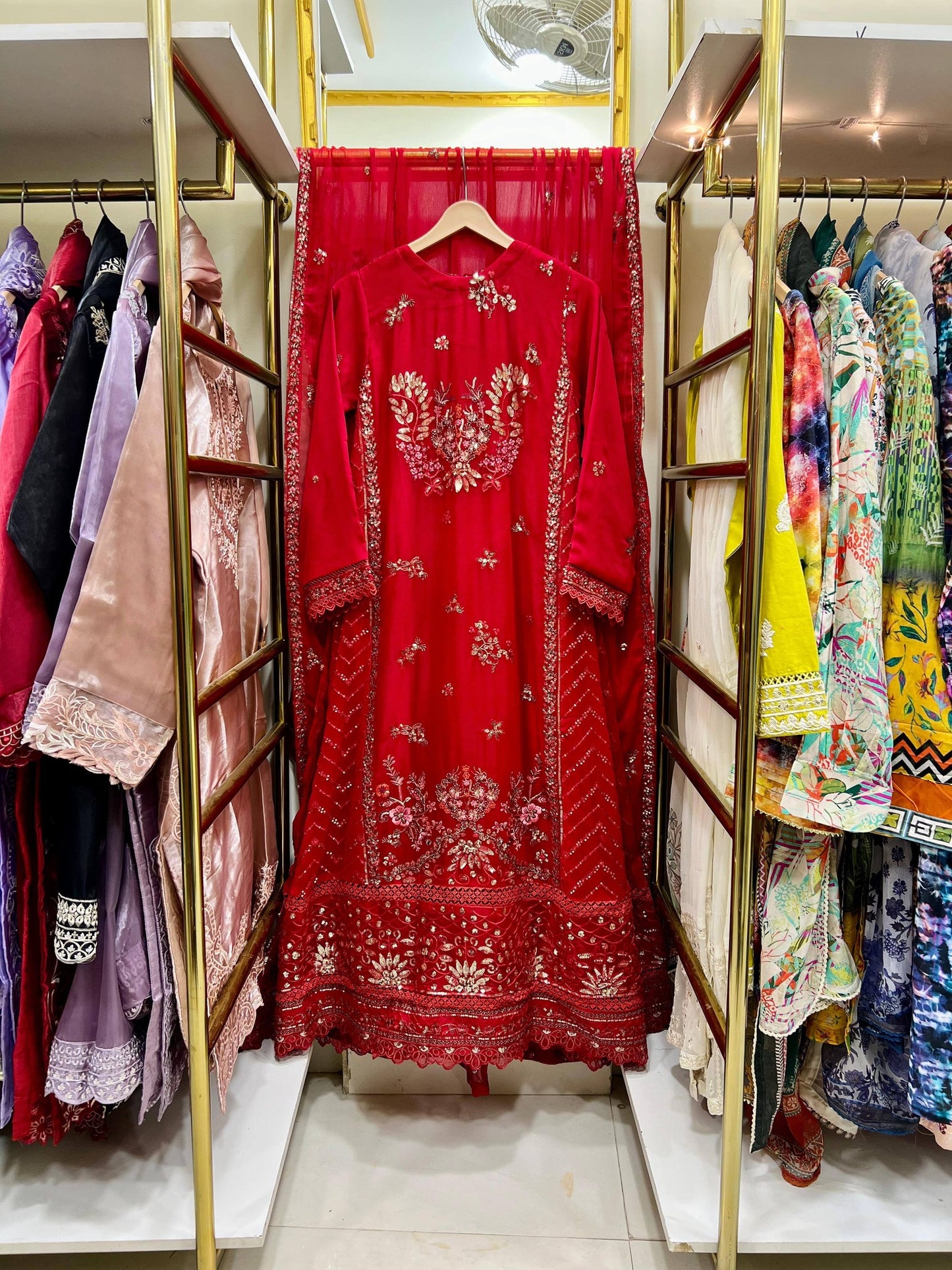 Chiffon Heavy Embroidered Gown 100 inches 3 Piece
