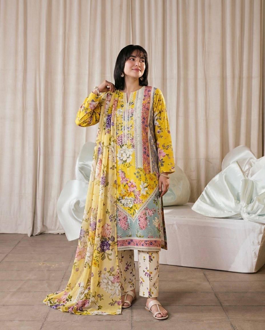 Soft Lawn Digital Print Embroidered 3 Piece