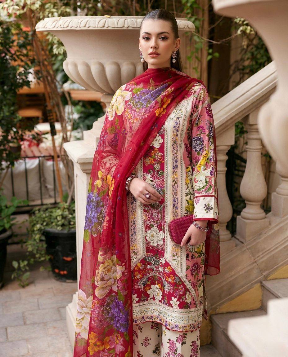 Soft Lawn Digital Print Embroidered 3 Piece