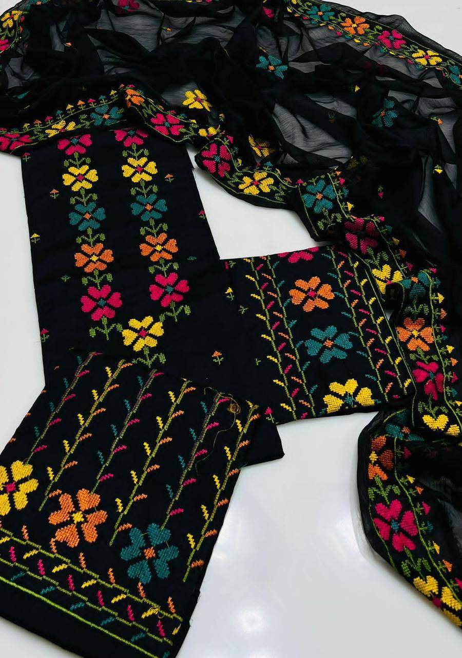 Soft Lawn Beautifully Machine Cross Stitch Neck 3 Piece