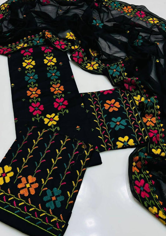 Soft Lawn Beautifully Machine Cross Stitch Neck 3 Piece