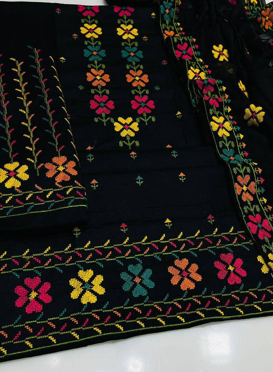 Soft Lawn Beautifully Machine Cross Stitch Neck 3 Piece