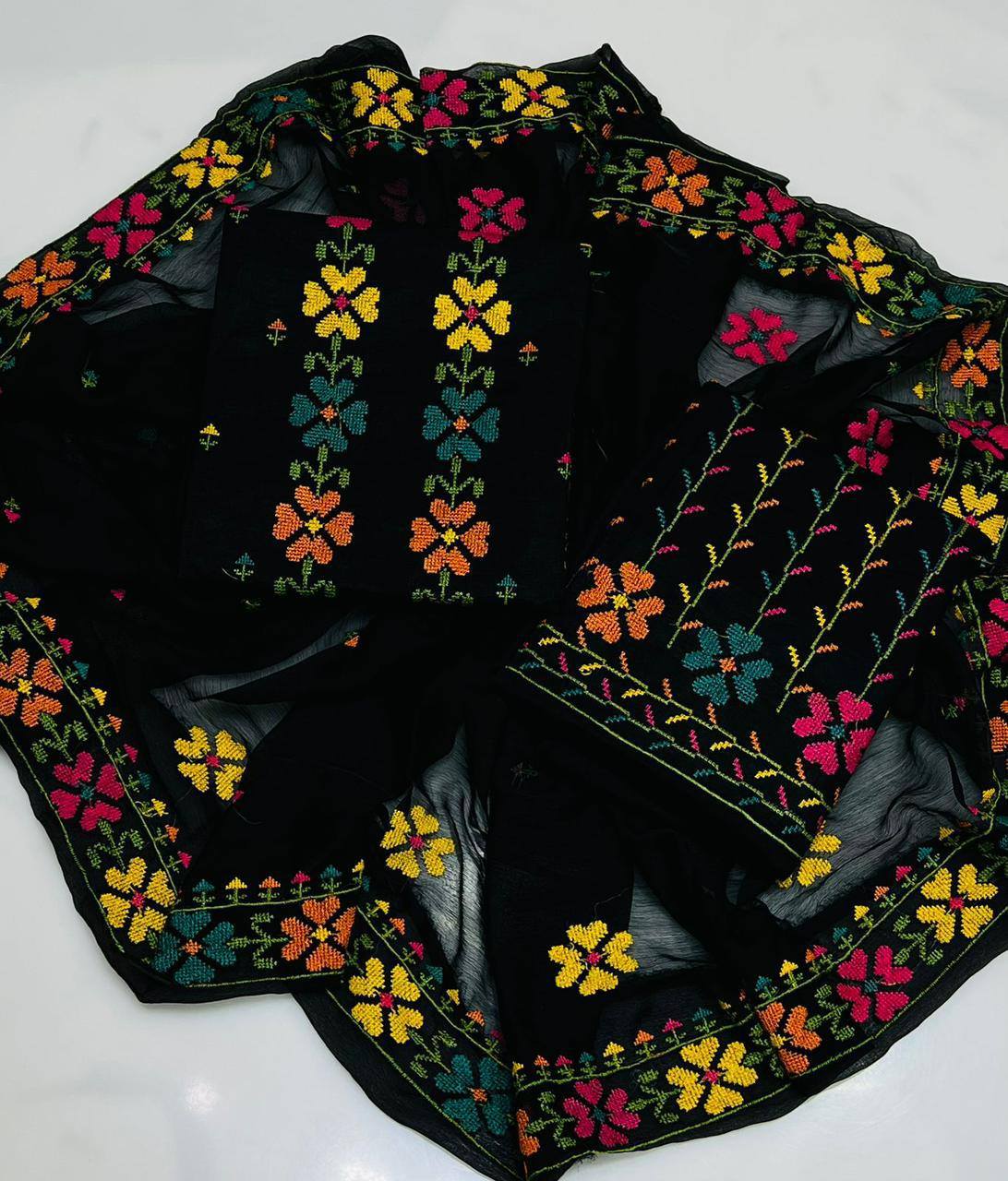 Soft Lawn Beautifully Machine Cross Stitch Neck 3 Piece