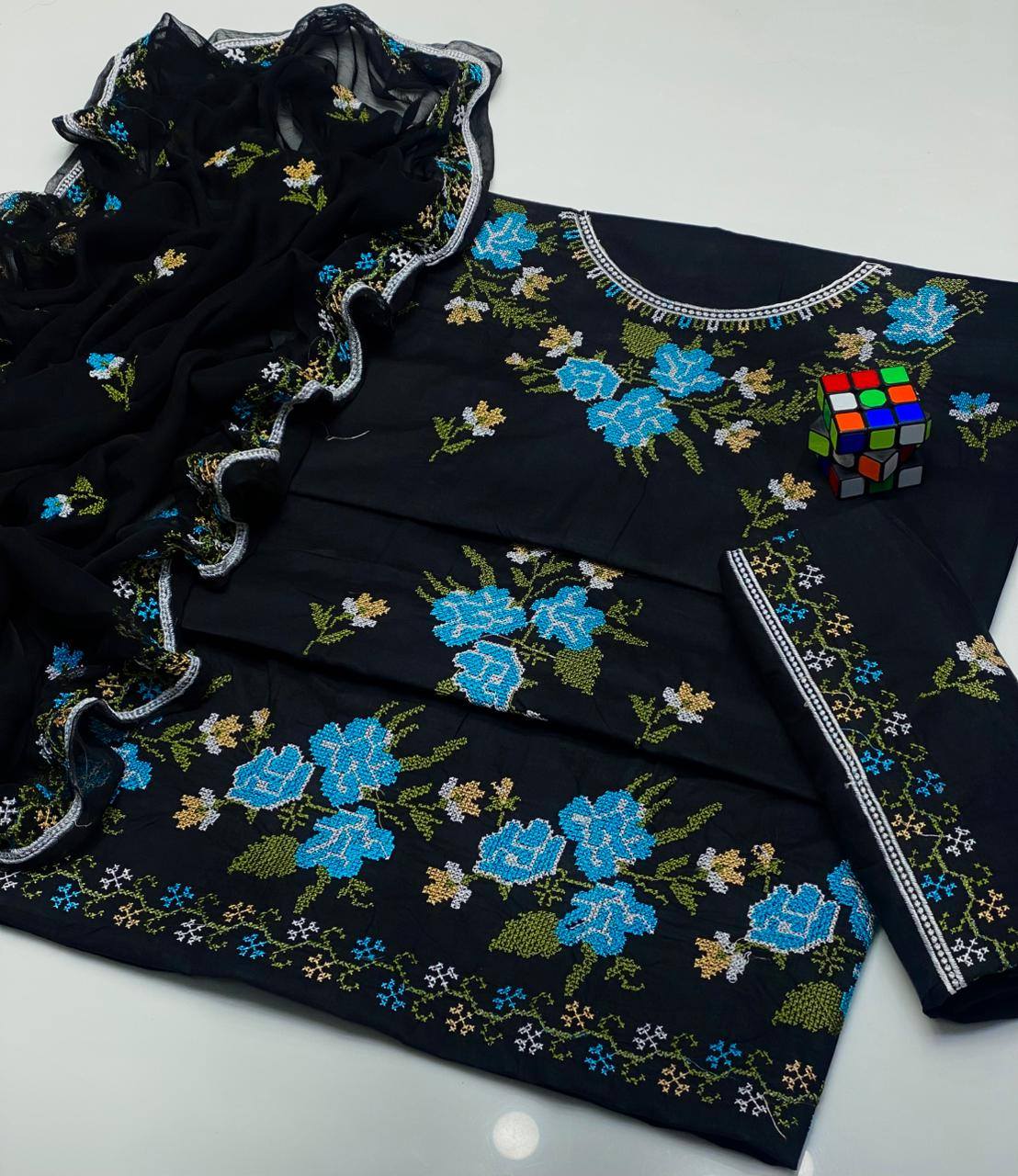Soft Cotton Beautifully Floral Machine Cross Stitch 3 Piece
