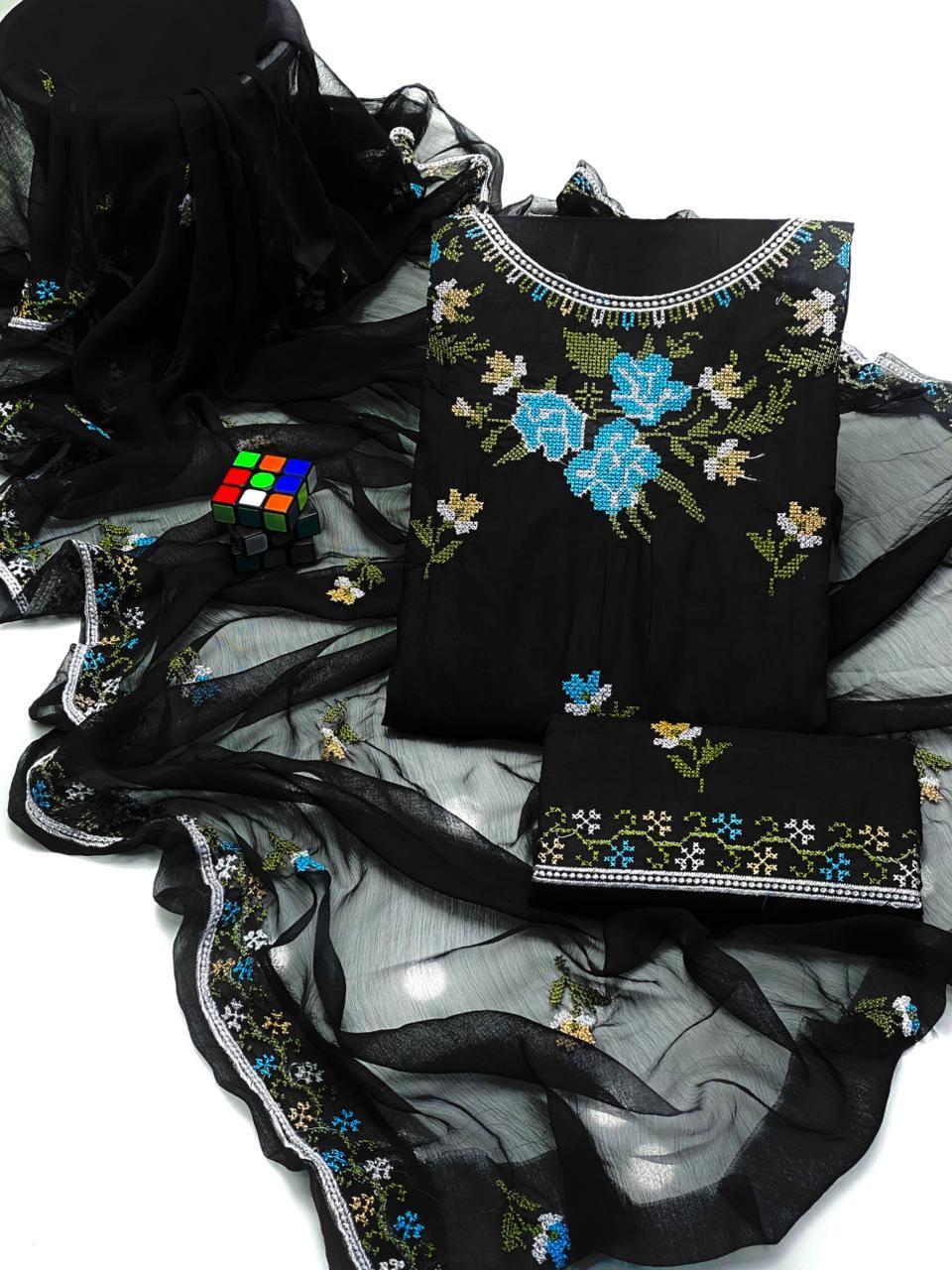 Soft Cotton Beautifully Floral Machine Cross Stitch 3 Piece