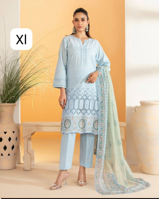 DINARA Stitched Embroidered Schiffli Lawn Dress