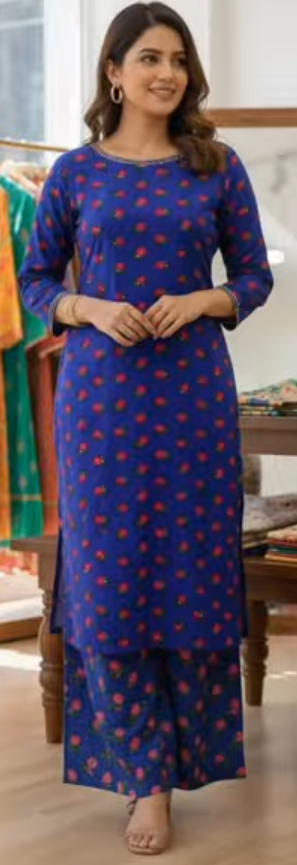 Floral Acryalic Marina Stuff Flower Printed Shirt & Trouser