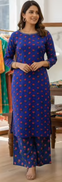 Floral Acryalic Marina Stuff Flower Printed Shirt & Trouser