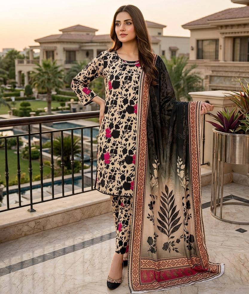 GUL AHMED Full Dori Piping Work lawn Dress 3 Piece