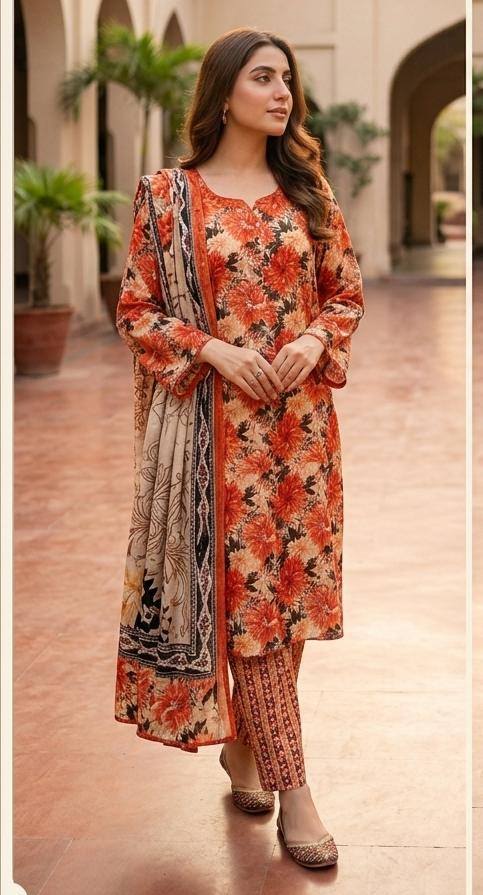 GUL AHMED Full Dori Piping Work lawn Dress 3 Piece