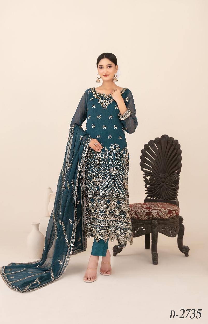 LIBAAS-E-ISHQ Semi-Stitched Fancy Embroidered Chiffon Dress