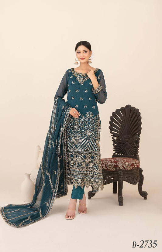 LIBAAS-E-ISHQ Semi-Stitched Fancy Embroidered Chiffon Dress