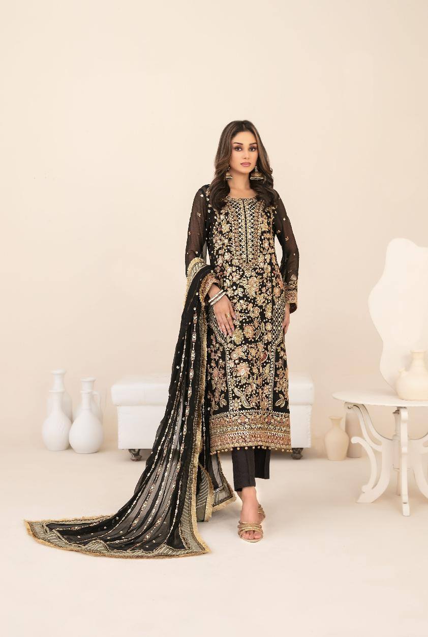 LIBAAS-E-ISHQ Semi-Stitched Fancy Embroidered Chiffon Dress