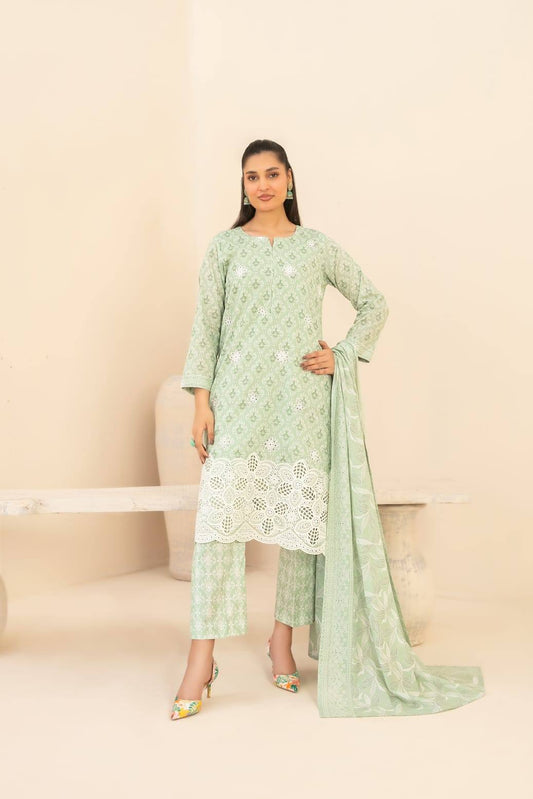 Un-Stitched Daman & Boti Embroidered Rotary Printed Lawn 3 Piece