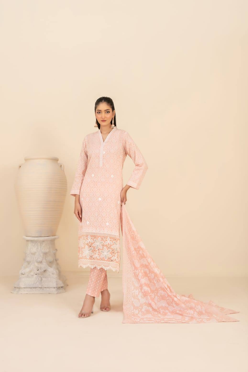 Un-Stitched Daman & Boti Embroidered Rotary Printed Lawn 3 Piece