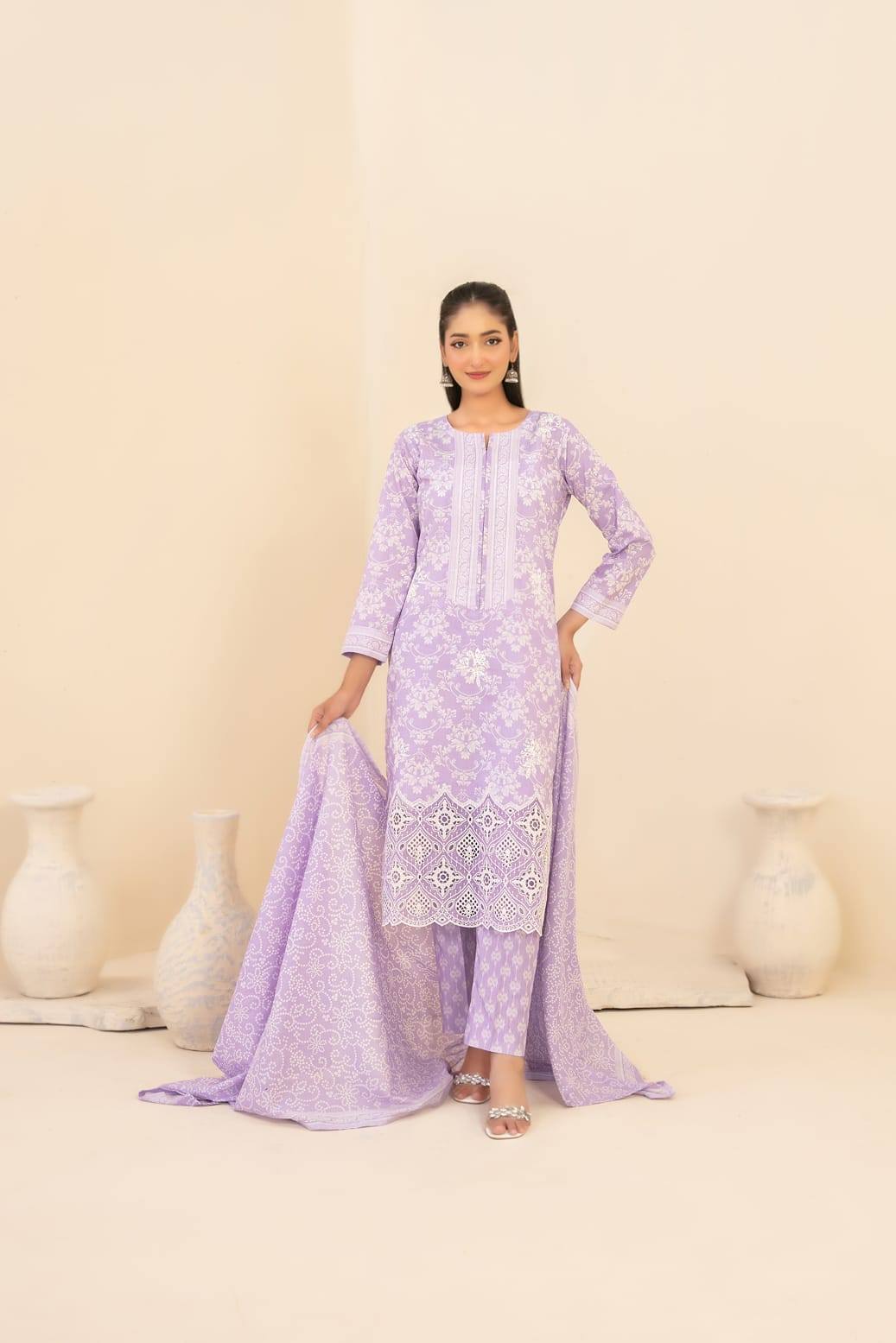 Un-Stitched Daman & Boti Embroidered Rotary Printed Lawn 3 Piece
