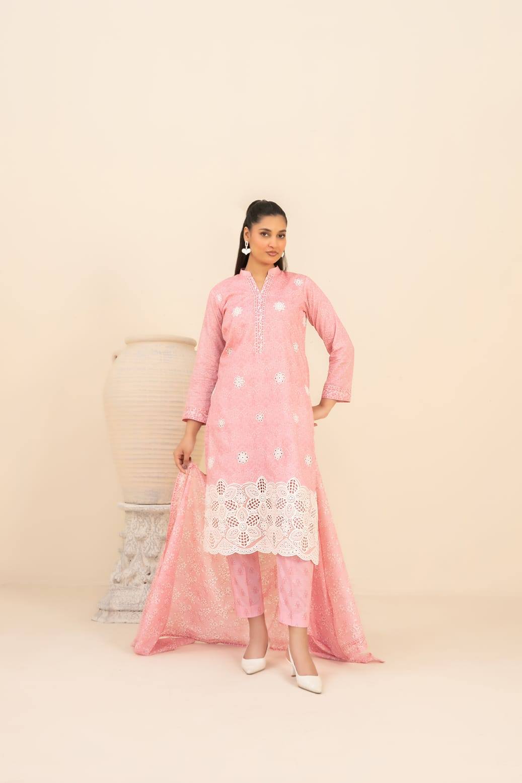 Un-Stitched Daman & Boti Embroidered Rotary Printed Lawn 3 Piece