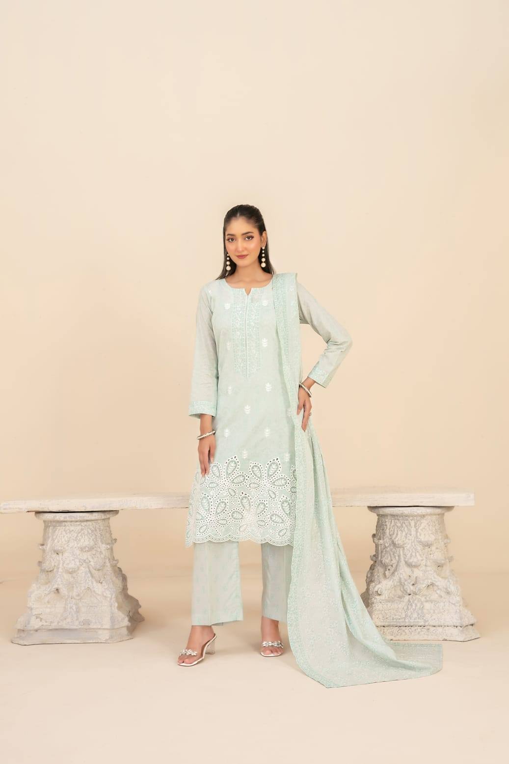 Un-Stitched Daman & Boti Embroidered Rotary Printed Lawn 3 Piece
