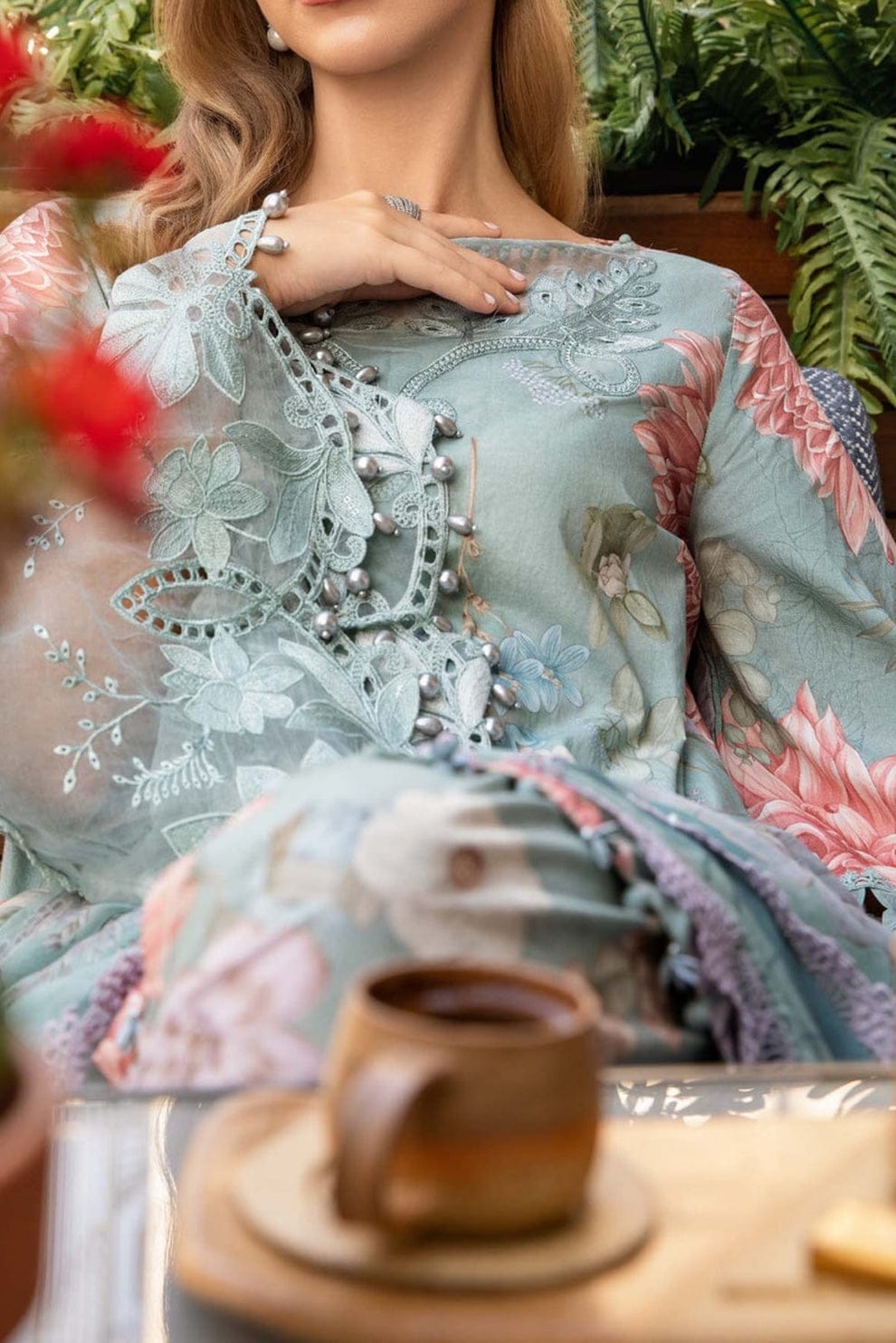 Maria B Printed Lawn embroidered neck