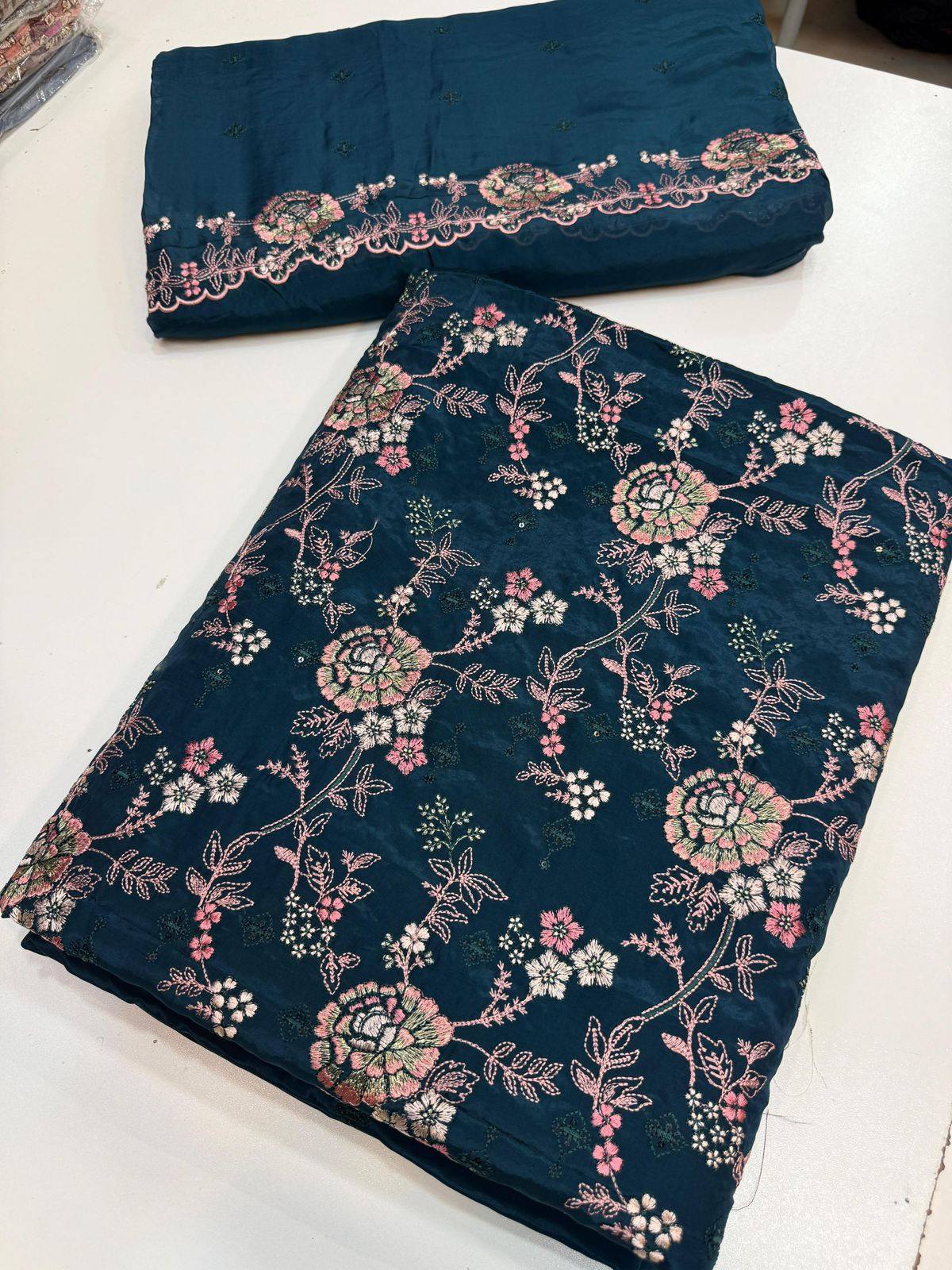 Russian silk thread work medium silk dupata + Russian silk trouser