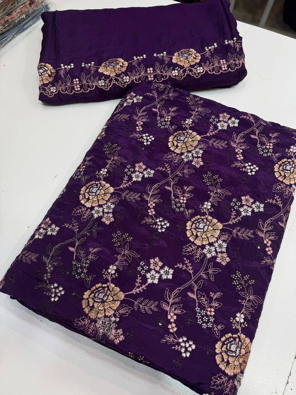 Russian silk thread work medium silk dupata + Russian silk trouser