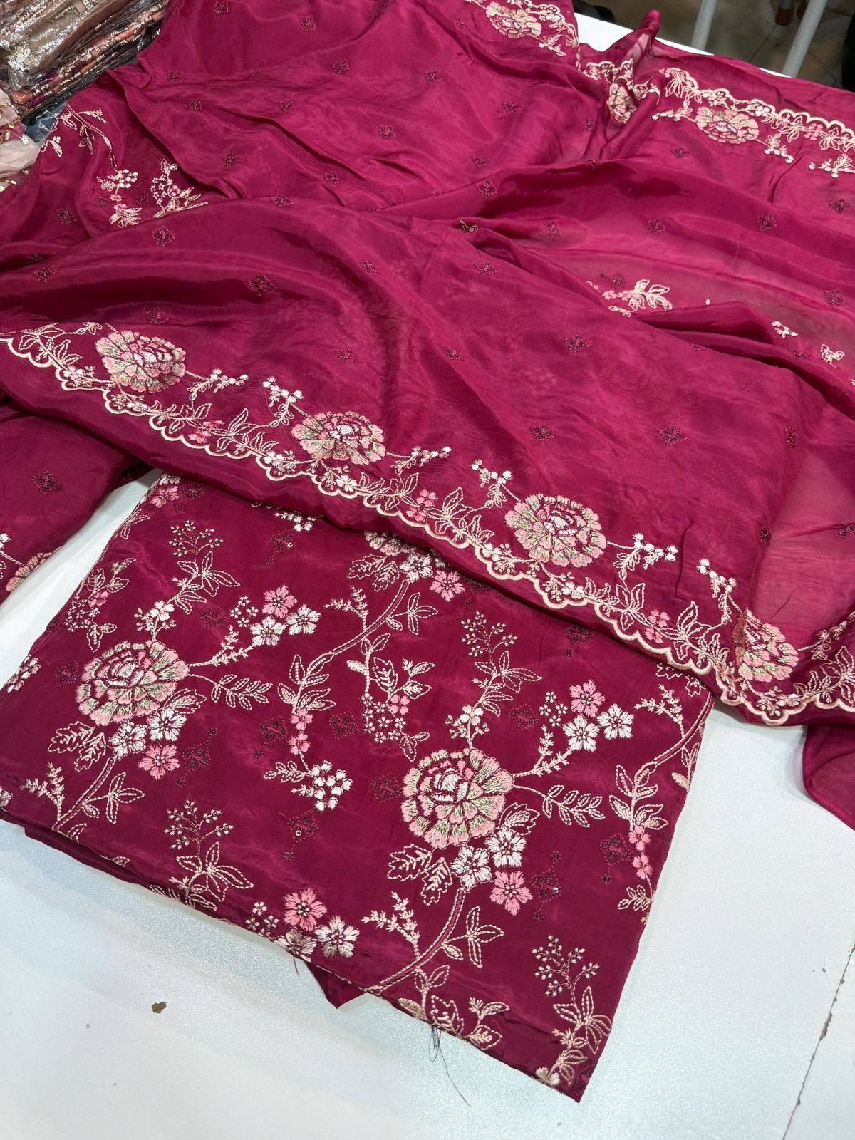 Russian silk thread work medium silk dupata + Russian silk trouser