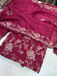 Russian silk thread work medium silk dupata + Russian silk trouser