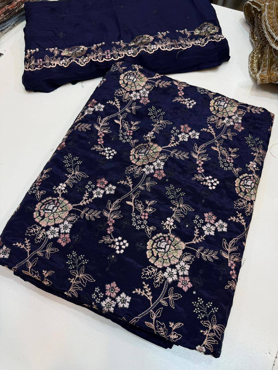 Russian silk thread work medium silk dupata + Russian silk trouser