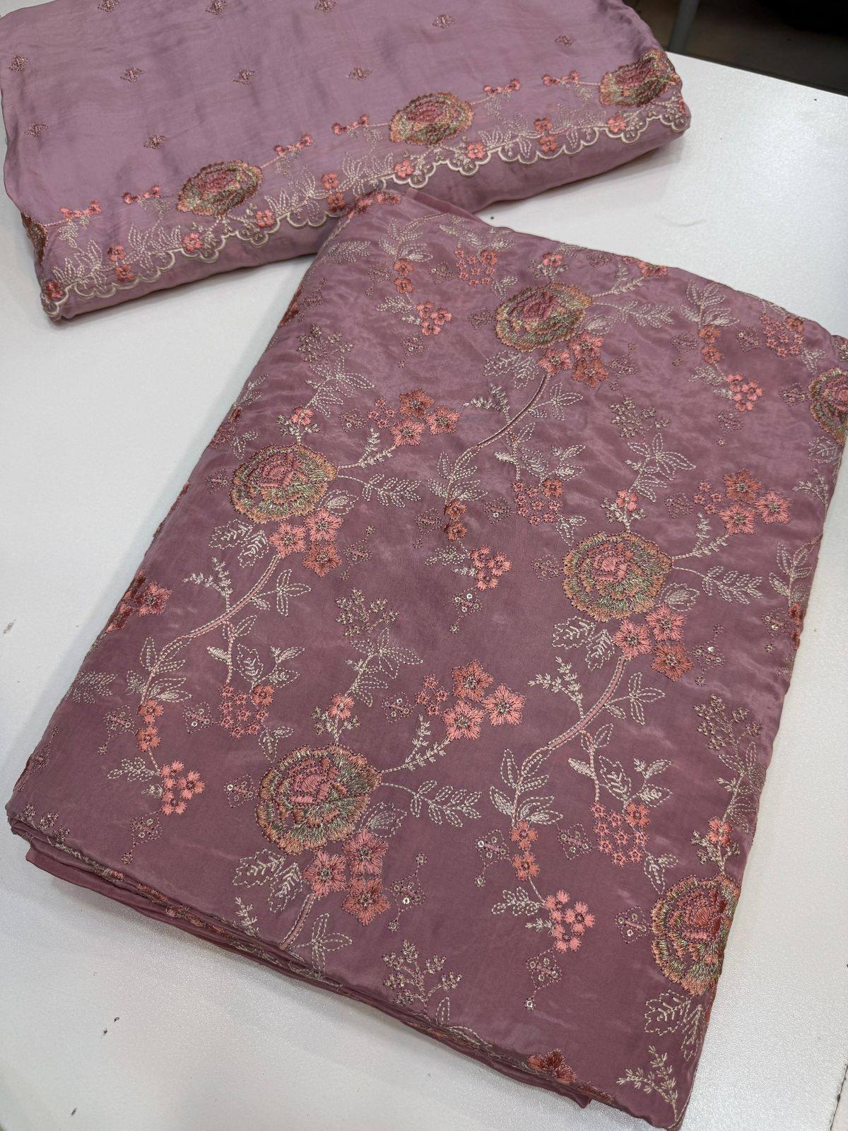Russian silk thread work medium silk dupata + Russian silk trouser