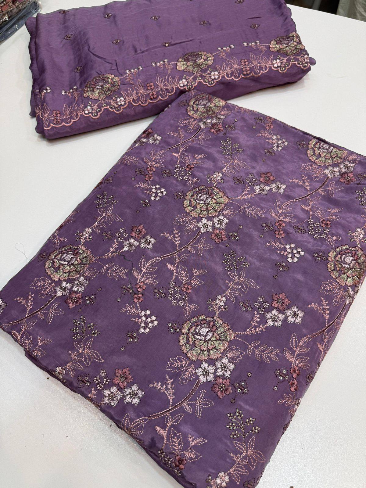 Russian silk thread work medium silk dupata + Russian silk trouser