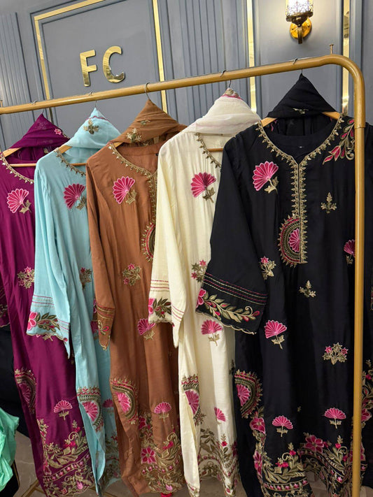 Pure Russian silk heavy rhinestone work stitched 3 Piece