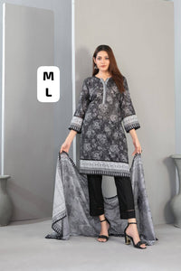 SADIRA Stitched  Mono chrome Digital Printed Lawn