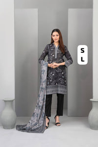 SADIRA Stitched  Mono chrome Digital Printed Lawn