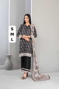 SADIRA Stitched  Mono chrome Digital Printed Lawn