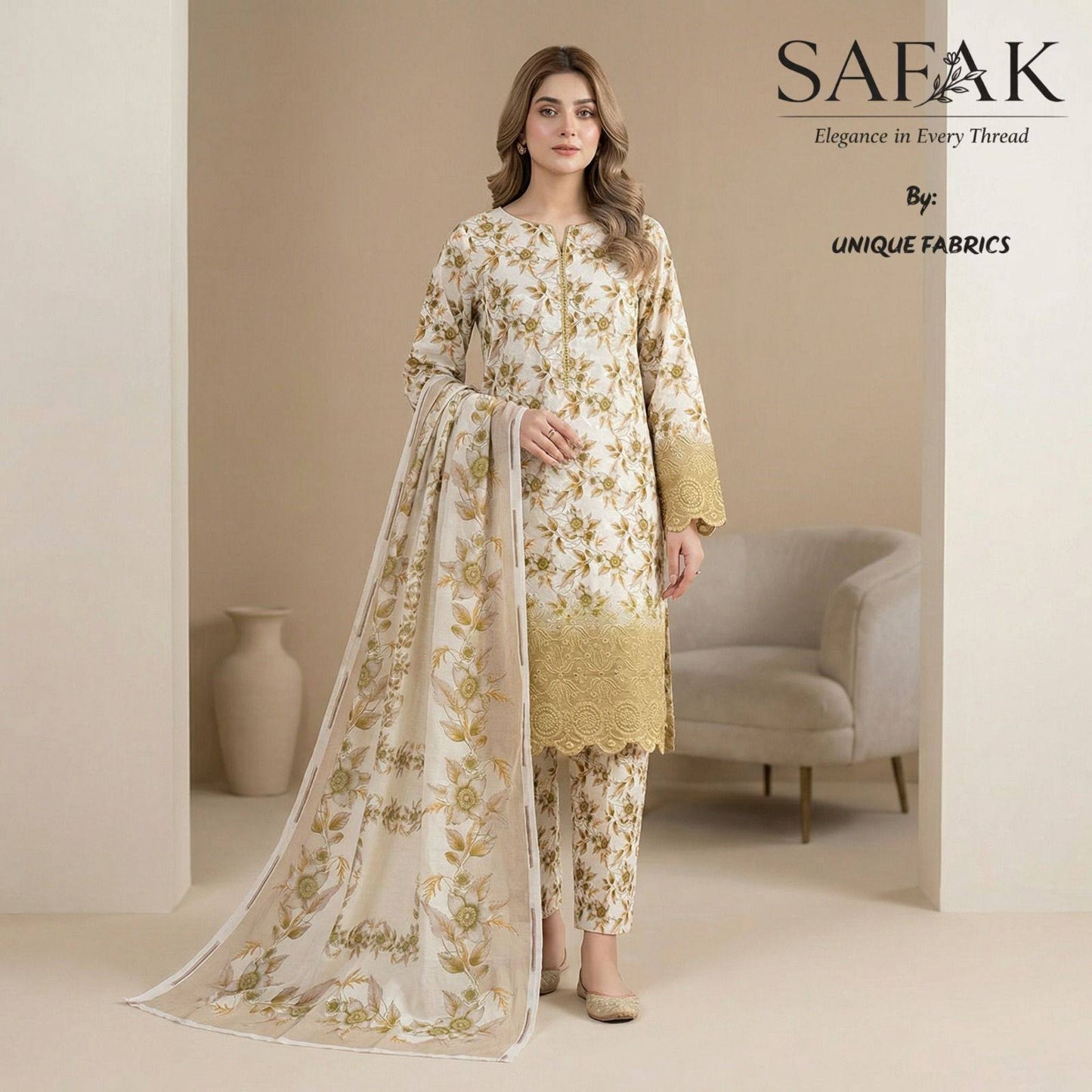 SAFAK Digital Floral Print Embroidered lawn Dress