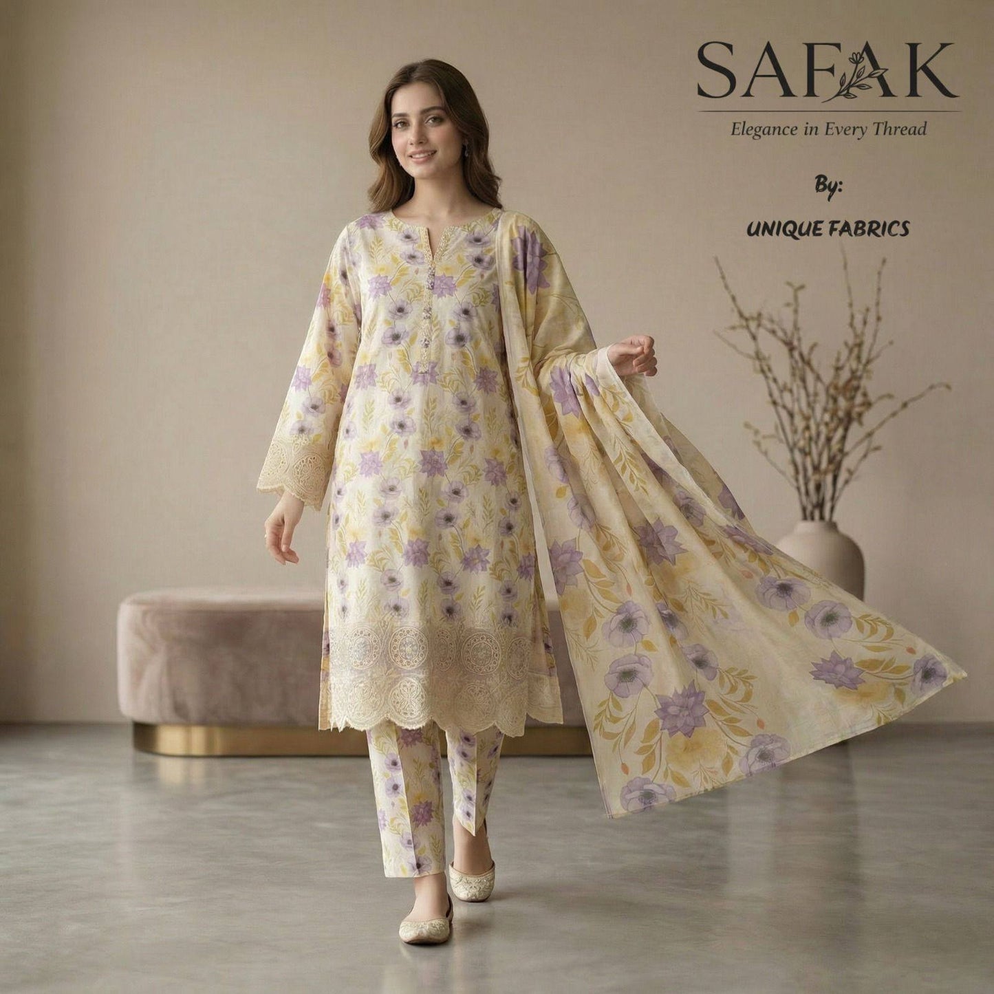 SAFAK Digital Floral Print Embroidered lawn Dress