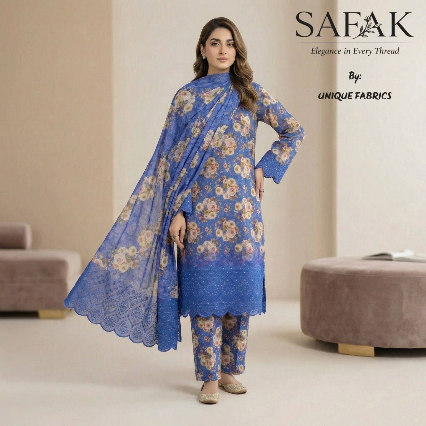 SAFAK Digital Floral Print Embroidered lawn Dress