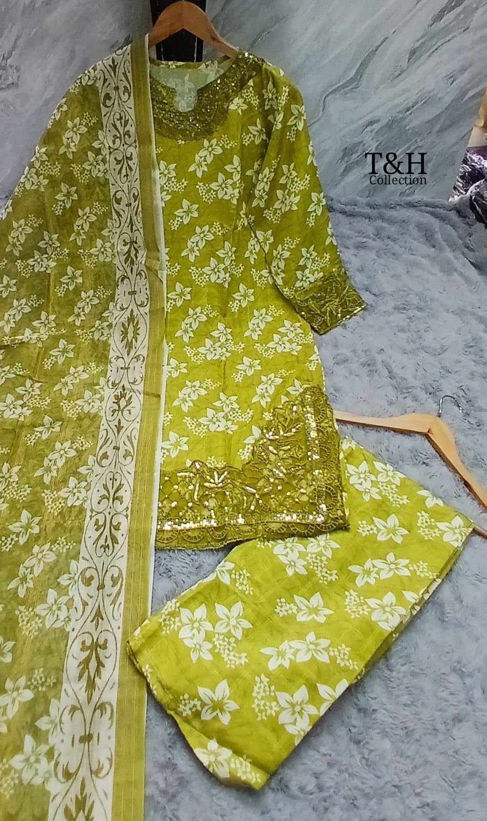 Soft Cotton Embroidered Printed Suit 3 Piece