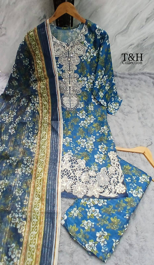 Soft Cotton Embroidered Printed Suit 3 Piece