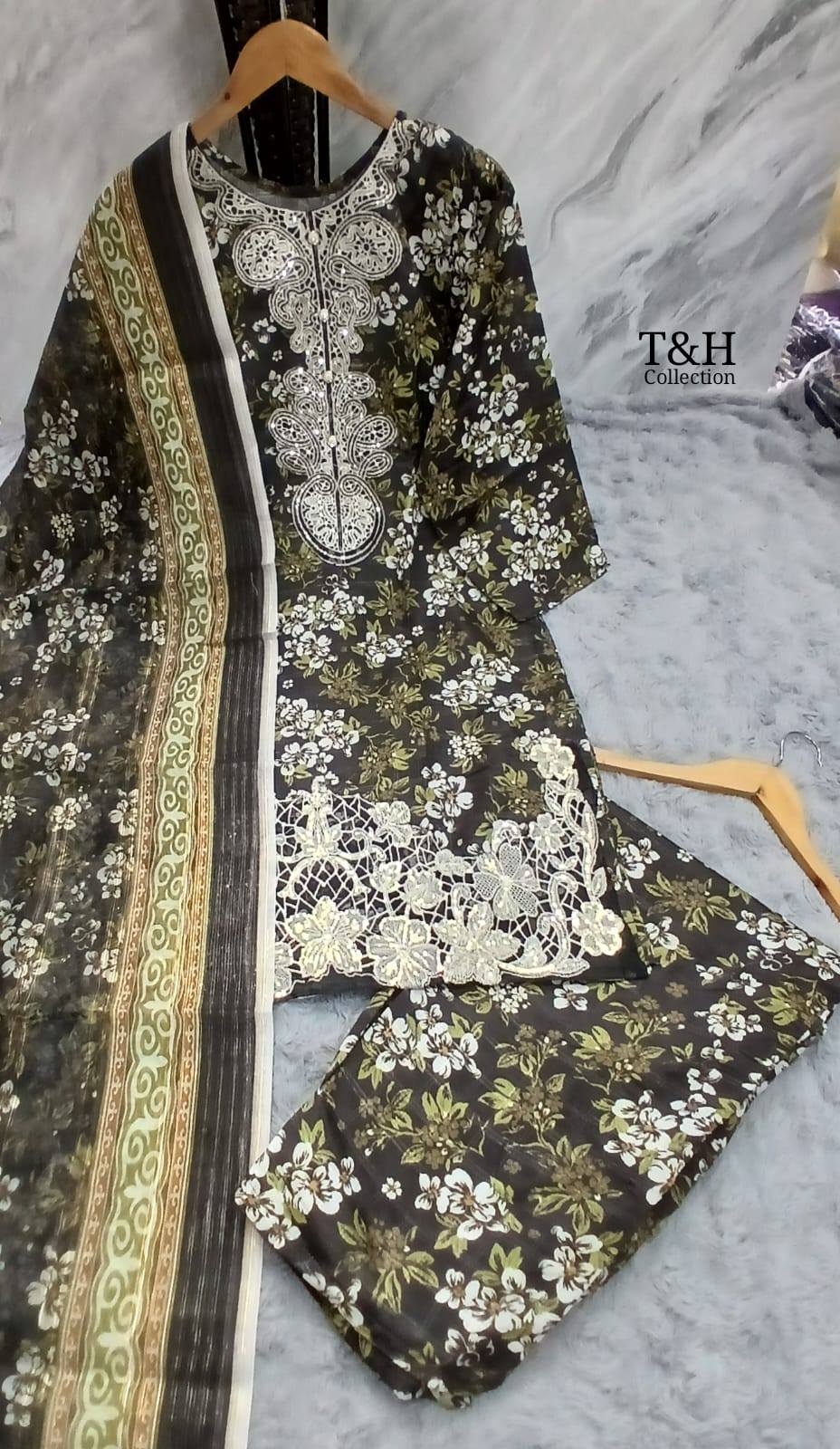 Soft Cotton Embroidered Printed Suit 3 Piece