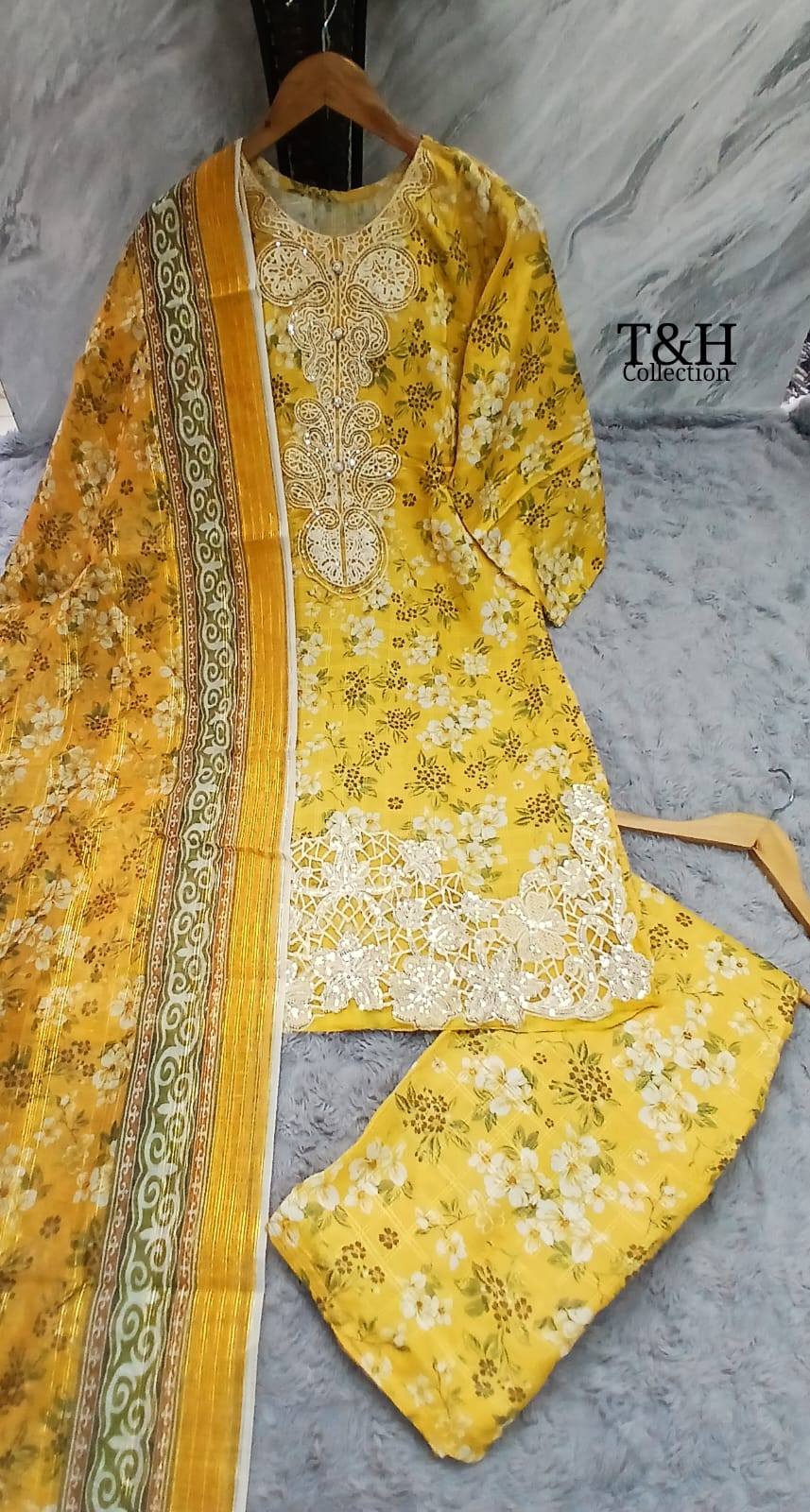 Soft Cotton Embroidered Printed Suit 3 Piece
