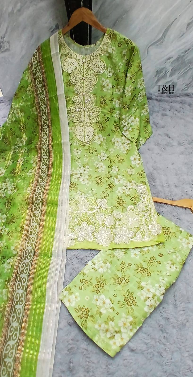 Soft Cotton Embroidered Printed Suit 3 Piece