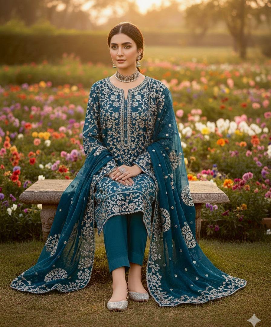Handmade LCD  Bridal Gota Bember Chiffon 2 Piece