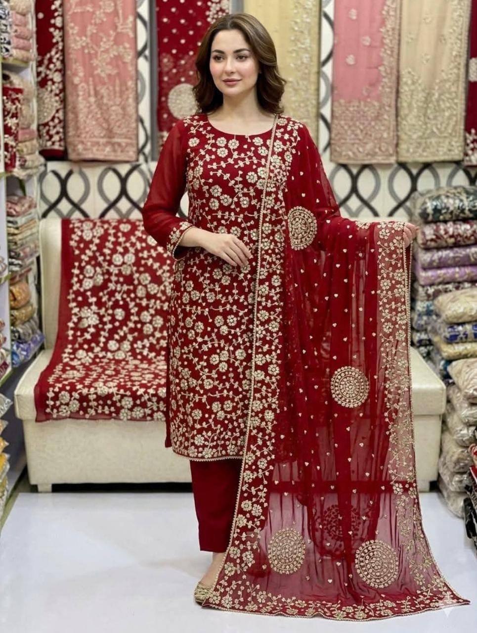 Handmade LCD  Bridal Gota Bember Chiffon 2 Piece