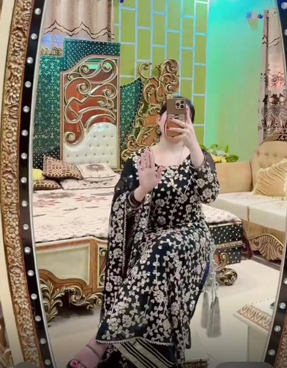 Handmade LCD  Bridal Gota Bember Chiffon 2 Piece