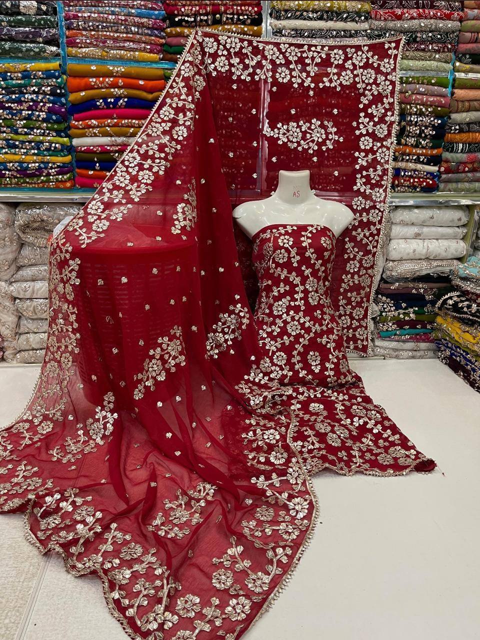 Handmade LCD  Bridal Gota Bember Chiffon 2 Piece