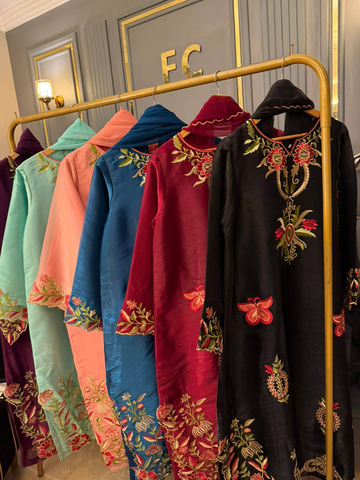 Sheesha silk heavy embroidered stitched kaaftans