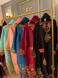 Sheesha silk heavy embroidered stitched kaaftans