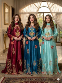 Sheesha silk heavy embroidered stitched kaaftans
