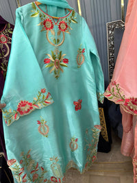 Sheesha silk heavy embroidered stitched kaaftans